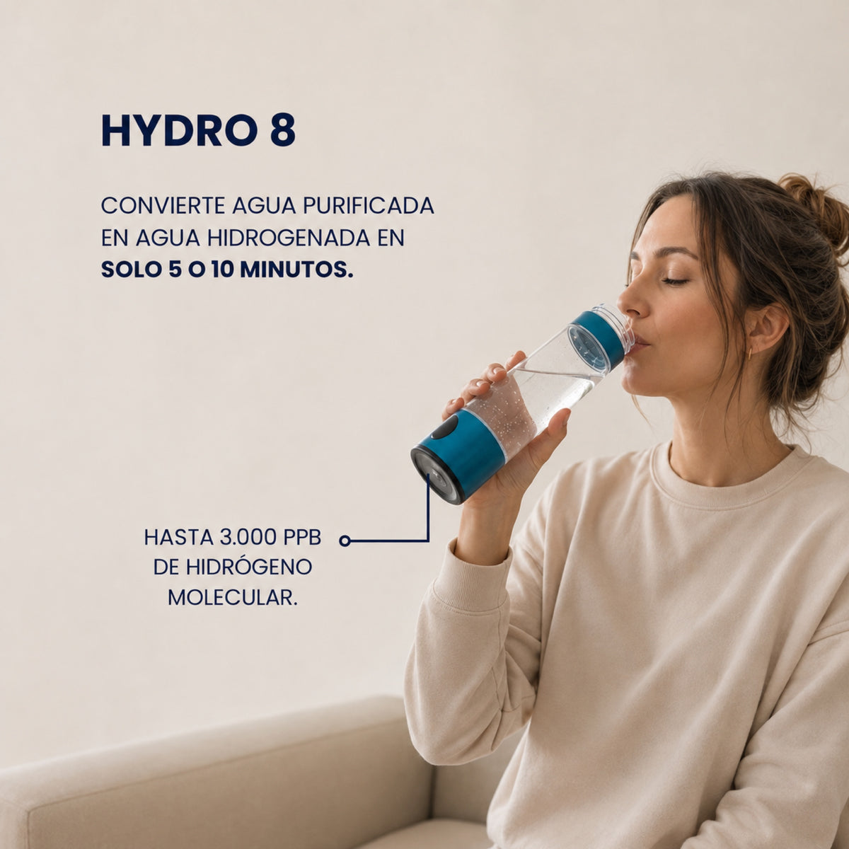 Hydro 8 | Botella de Agua Hidrogenada Hasta 3.000 PPB | Portátil y Recargable